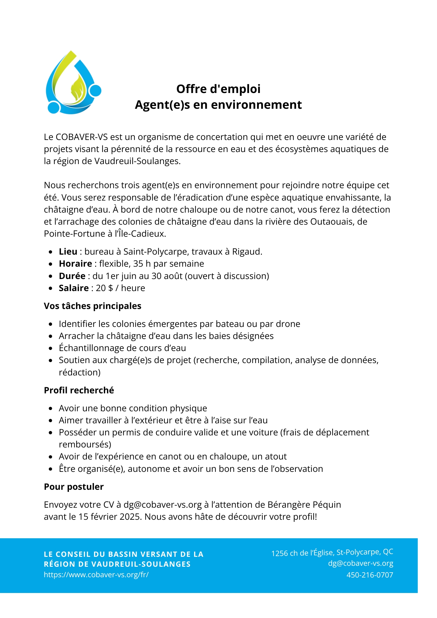 Offre d'emploi | Agent(e) en environnement