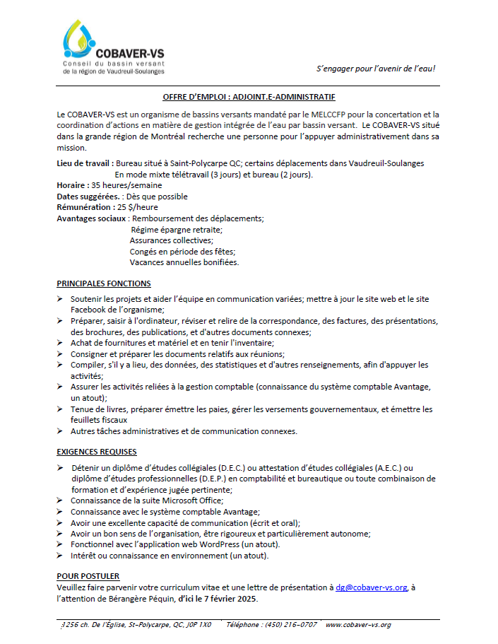 Offre d'emploi | Adjoint(e) administratif